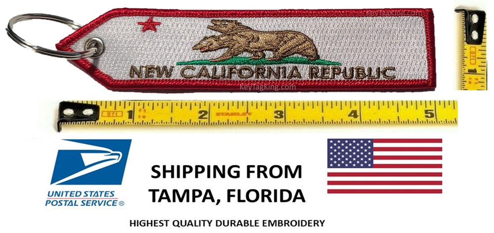 NEW CALIFORNIA REPUBLIC Flag Keychain Patch Civil War movie 2024,The NCR, Jet Tag, Fob, Double Sided Embroidery Highest Quality Double Sided Embroider Fabric