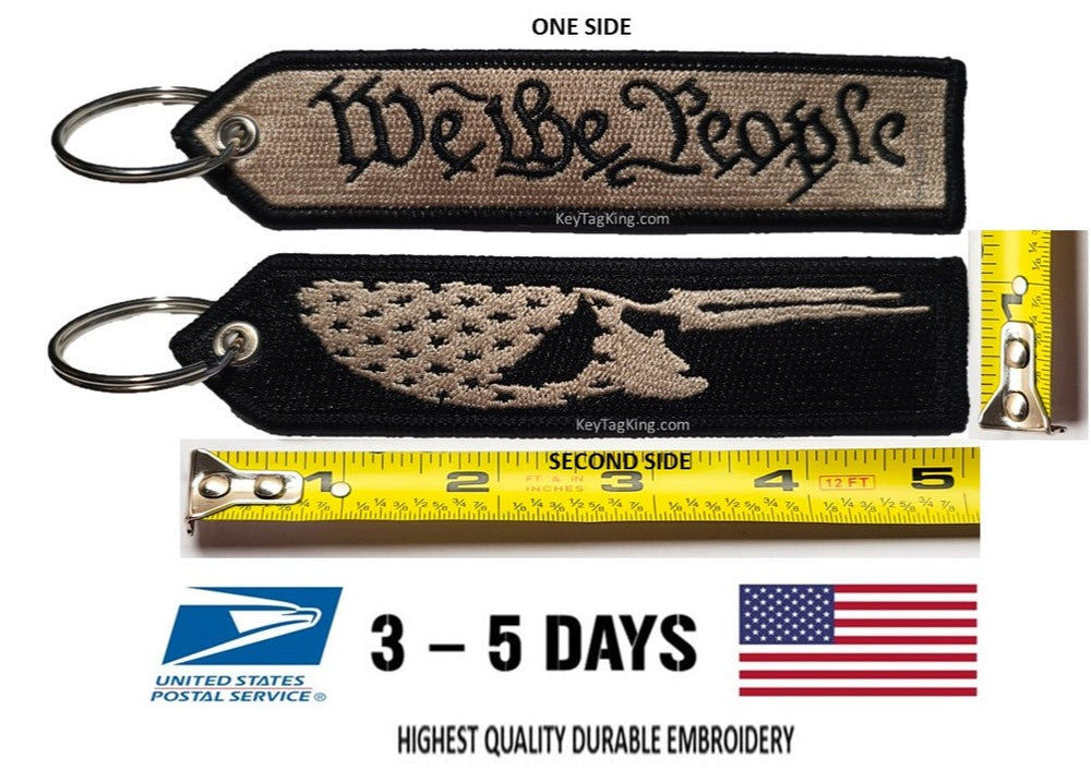 WE THE PEOPLE DESERT TAN AND BLACK Two Different Sides Keychain Highest Quality Double Sided Embroider Fabric, exclusive product