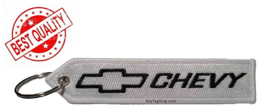 Chevy Black or White Embroidery Keychain Silverado Tahoe Suburban Camaro Corvette Highest Quality Double Sided Embroider Fabric, exclusive product