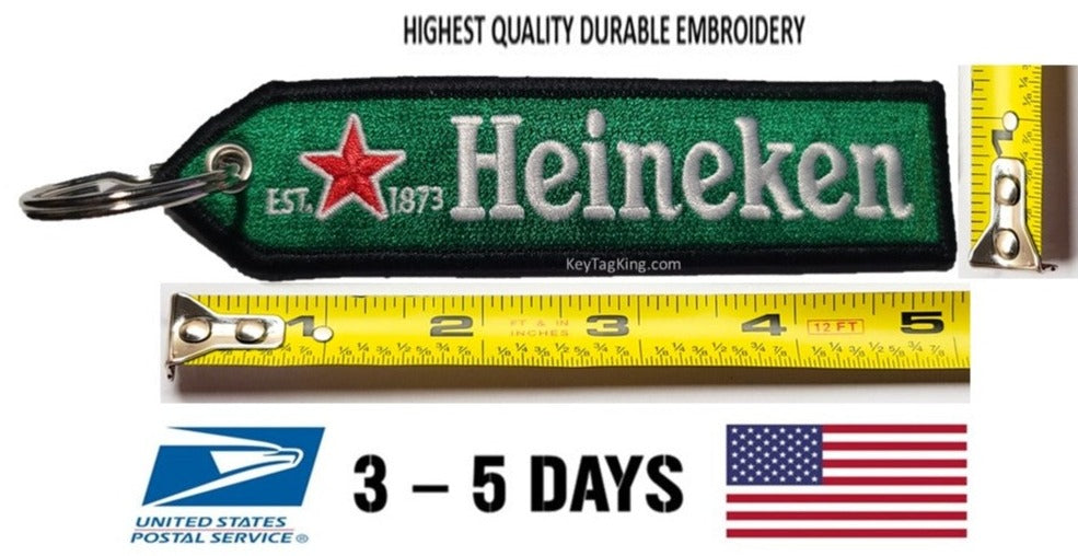 Beer Drinking Heineken Heiny Heini Green Bottles Heinie Keychain Highest Quality Double Sided Embroider Fabric, exclusive product