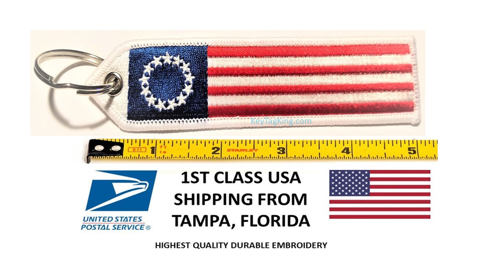13 STARS USA FLAG BETSY ROSS Double Sided Embroidery Keychain