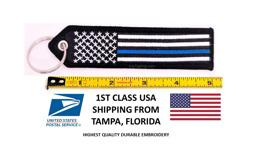 USA LAW ENFORCEMENT FLAG BLUE STRIPE Embroidery Keychain