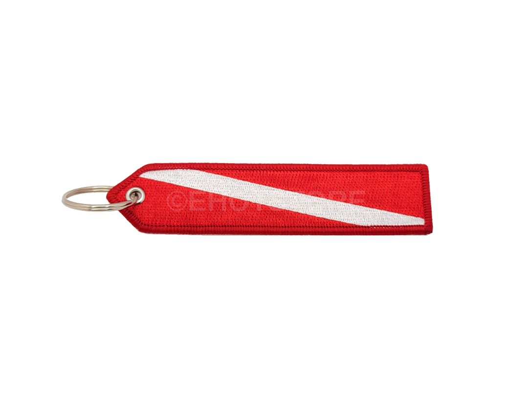 Scuba Diving Diver Keychain Banner Red White Stripe Double Sided EMBROIDER FABRIC