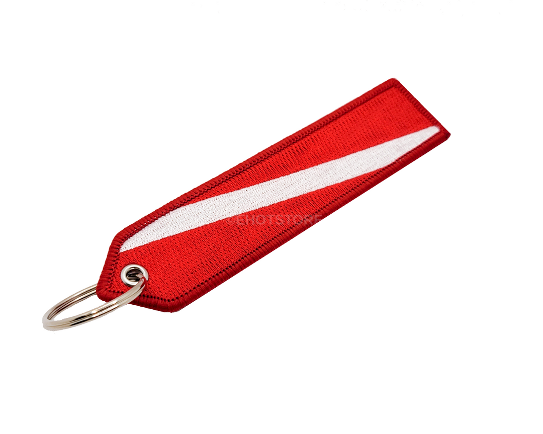 Scuba Diving Diver Keychain Banner Red White Stripe Double Sided EMBROIDER FABRIC