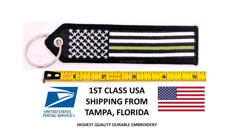 USA FLAG GREEN Line Double Sided Embroiderd Fabric Keychain American Flag