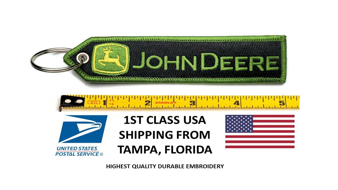 JOHN DEERE TRACTOR Keychain Highest Quality Double Sided Embroider
