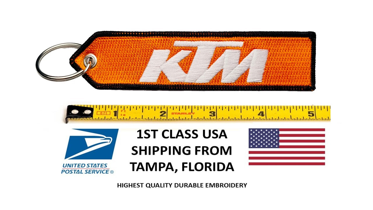 KTM Motorcycle Keychain Double Sided Key Tag Embroidered USA – Key