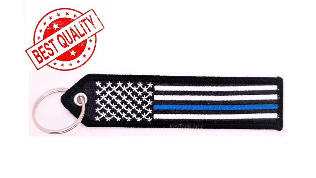 USA FLAG RED Line Double Sided Embroided Fabric Keychain Fireperson