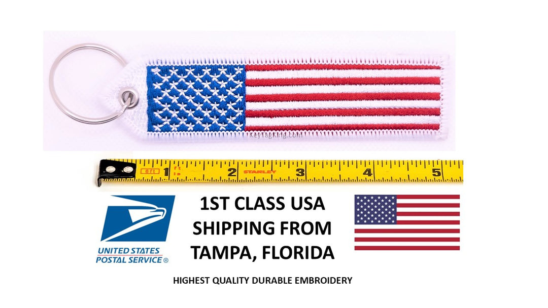 USA FLAG Double Sided Embroidery Keychain
